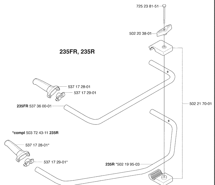 Handlebar Diagram and Parts List for 235FR 2009-06 Husqvarna Brush Cutter