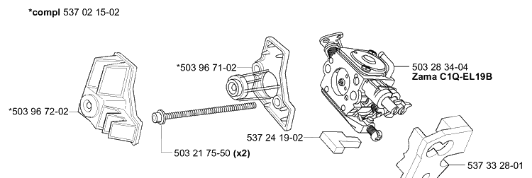 Air Filter/Carburetor Diagram and Parts List for 338XPT 2006-01 Husqvarna Chainsaw