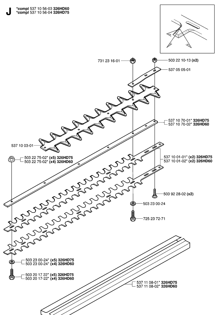 Cutting Equipment Diagram and Parts List for 326HD75 (X-SERIES)(20030100001-20062700000) Husqvarna Hedge Trimmer