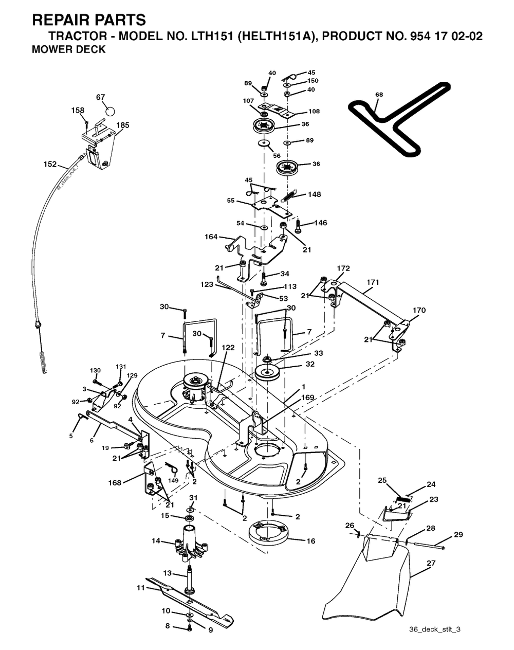 Mower Deck / Cutting Deck Diagram and Parts List for LTH151 (954170202-A)(2004-01) Husqvarna Lawn Tractor