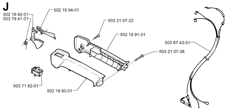 Handle And Controls Diagram and Parts List for 225HBV 19963100001-19970500000 Husqvarna Leaf Blower / Vacuum