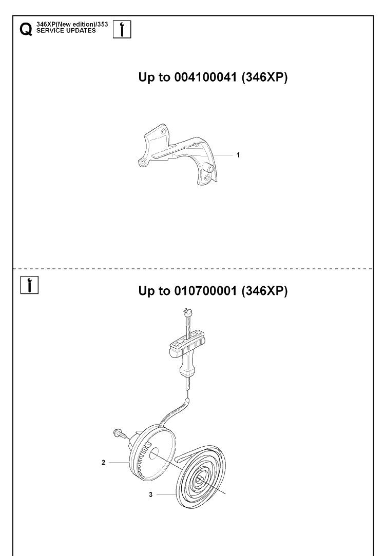 Service Updates 2 Diagram and Parts List for 346XP 20090500001-20152999999 Husqvarna Chainsaw