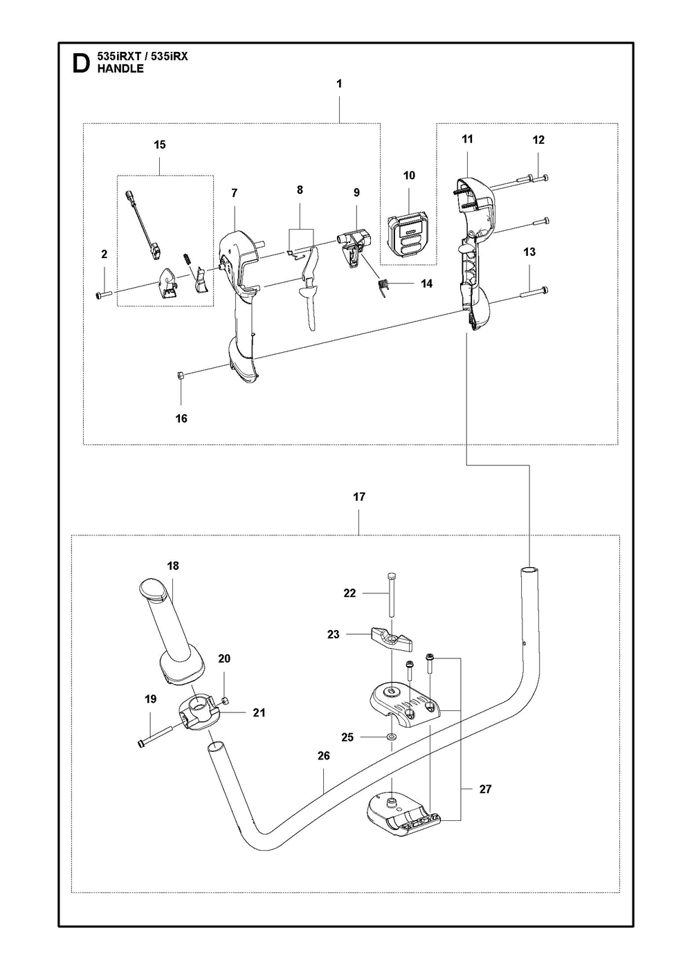 Handle Diagram and Parts List for 535IRX  Husqvarna Brush Cutter