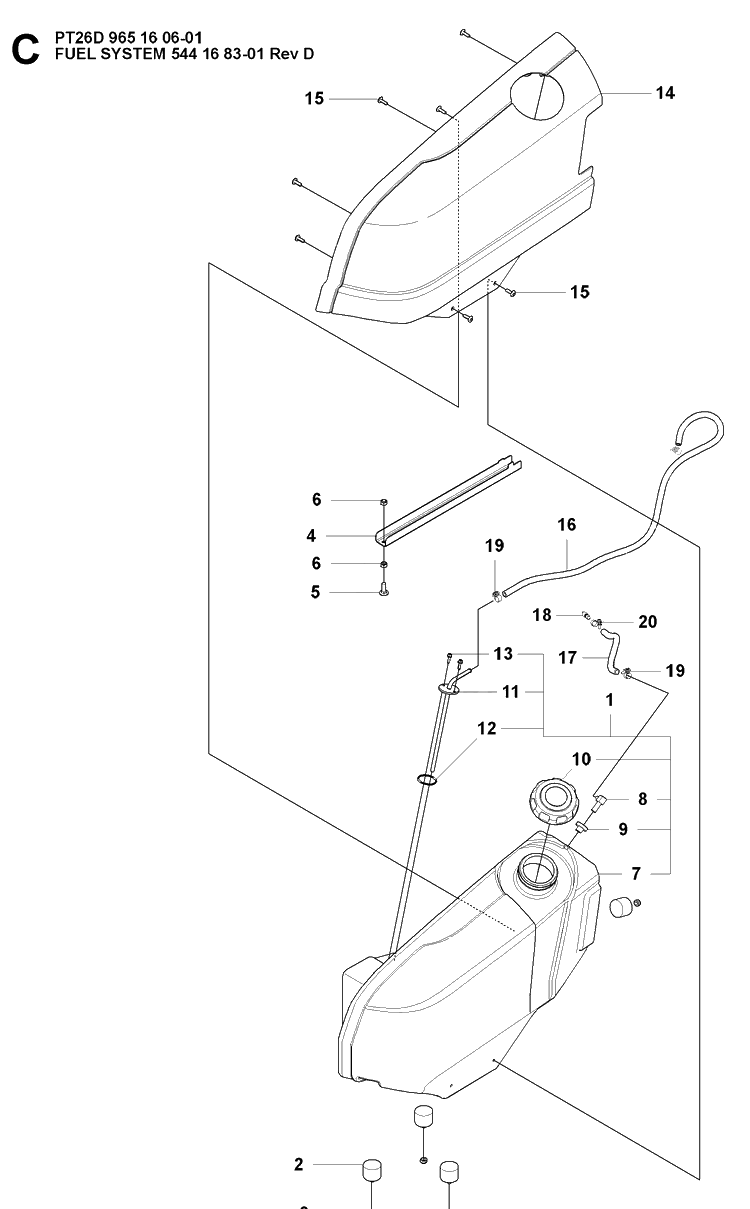 Fuel System Diagram and Parts List for PT26D (965160601)(2008-03) Husqvarna Lawn Mower