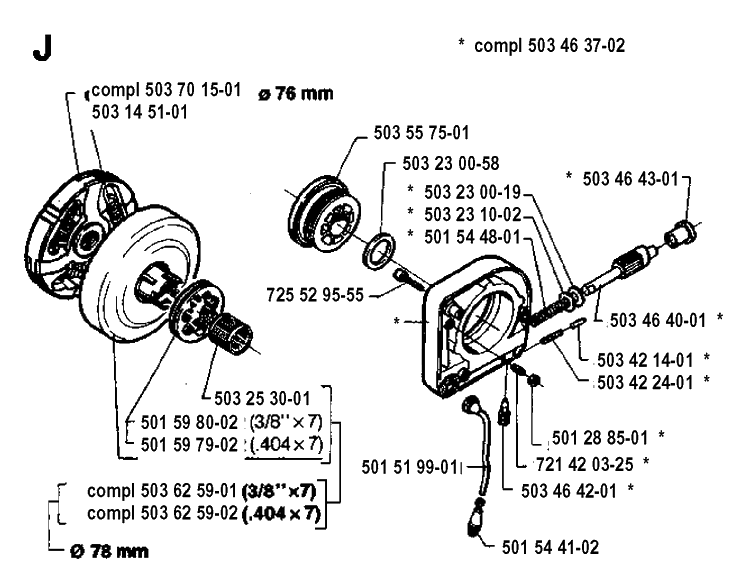 Clutch And Oil Pump Diagram and Parts List for 394XP 19940100001-19960100000 Husqvarna Chainsaw