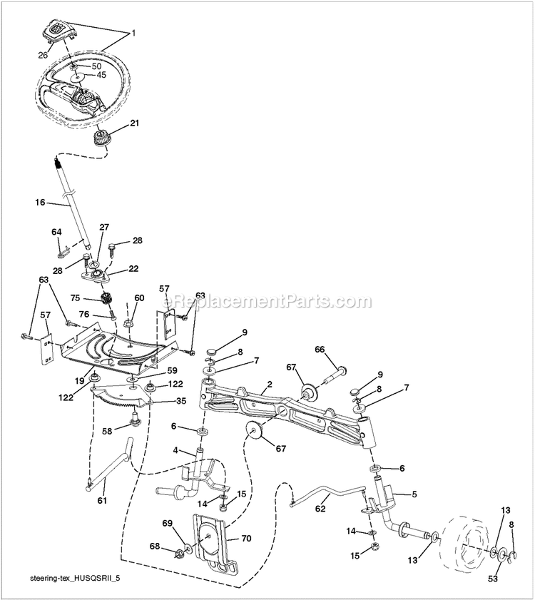 Steering Diagram and Parts List for TS142K  Husqvarna Lawn Tractor