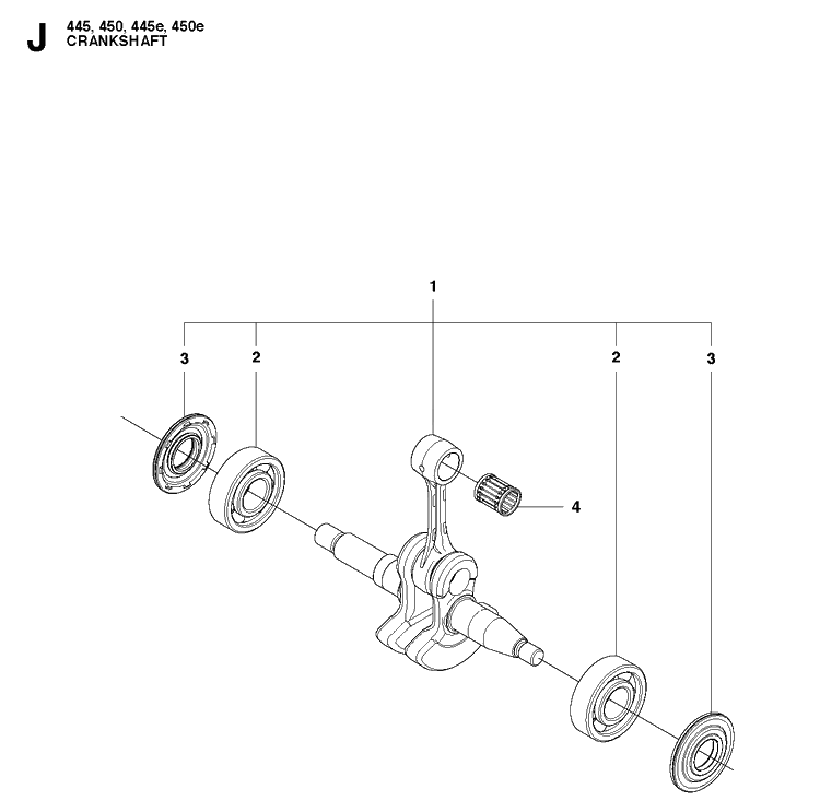 Crankshaft Diagram and Parts List for 445E 20103600001-20112700000 Husqvarna Chainsaw