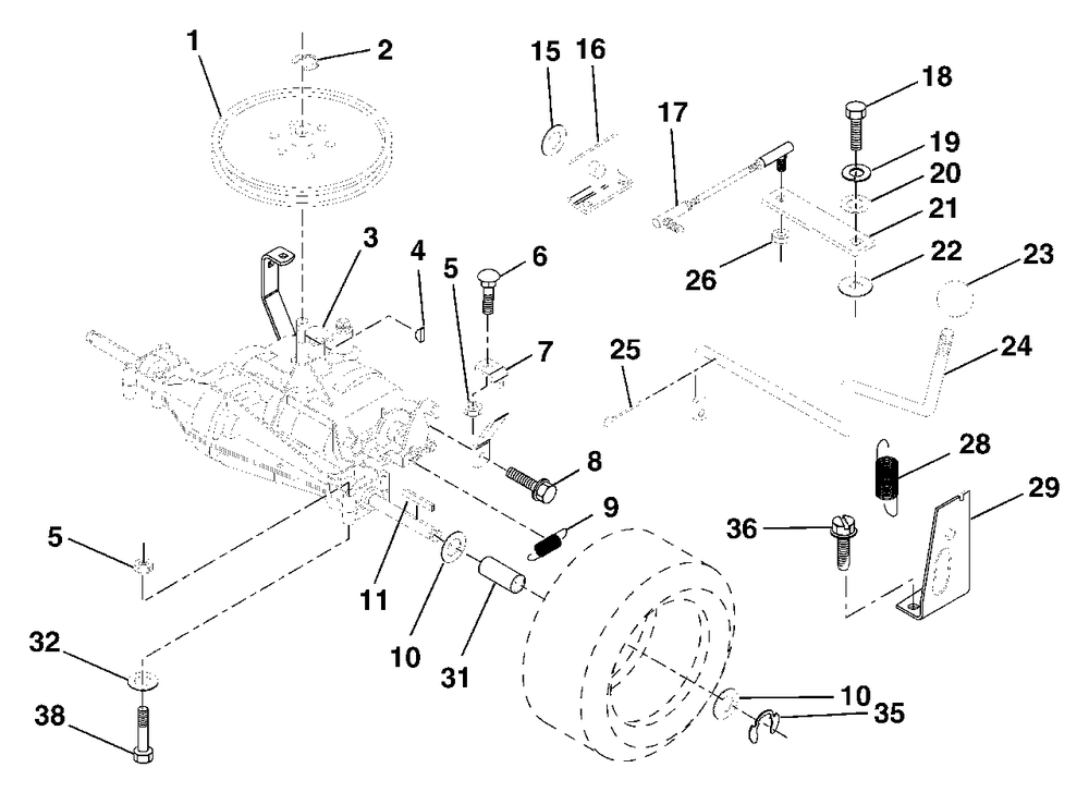 Transaxle Diagram and Parts List for LT125 (954170001-B)(1996-10) Husqvarna Lawn Tractor