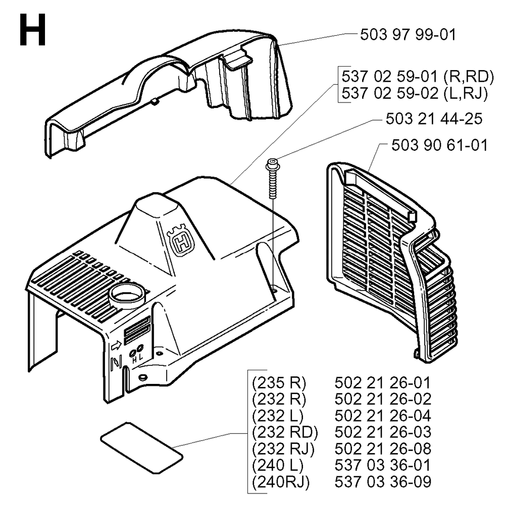Cylinder Cover Diagram and Parts List for 232RD 20001400001 & Above Husqvarna Trimmer