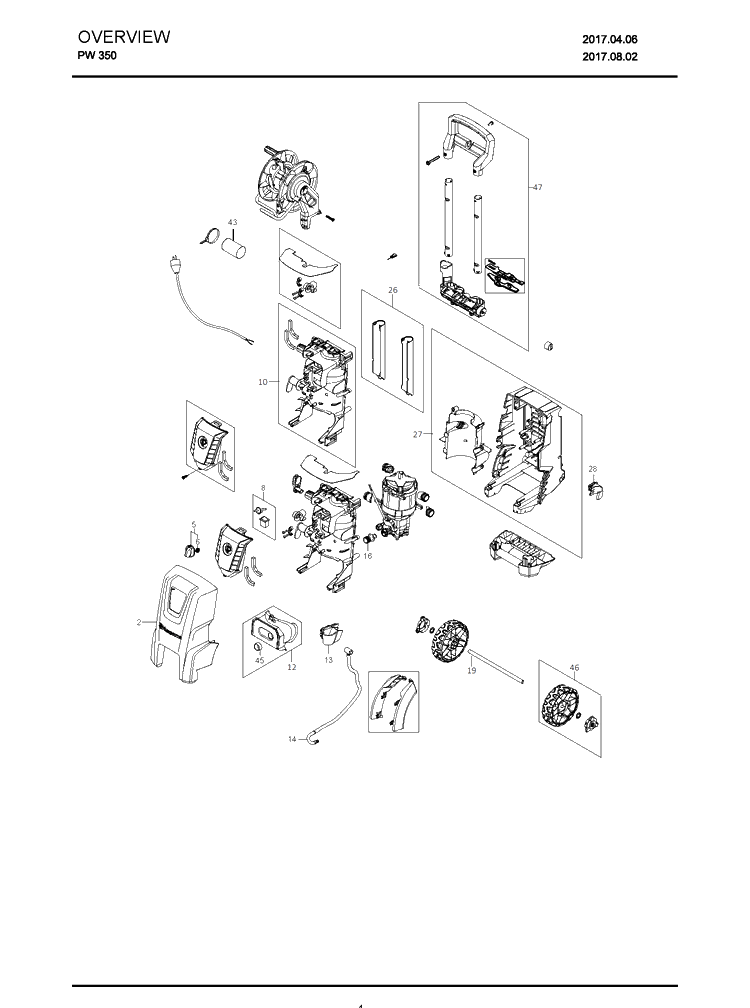 Overview Diagram and Parts List for PW350 (967677701)(2017-10) Husqvarna Pressure Washer