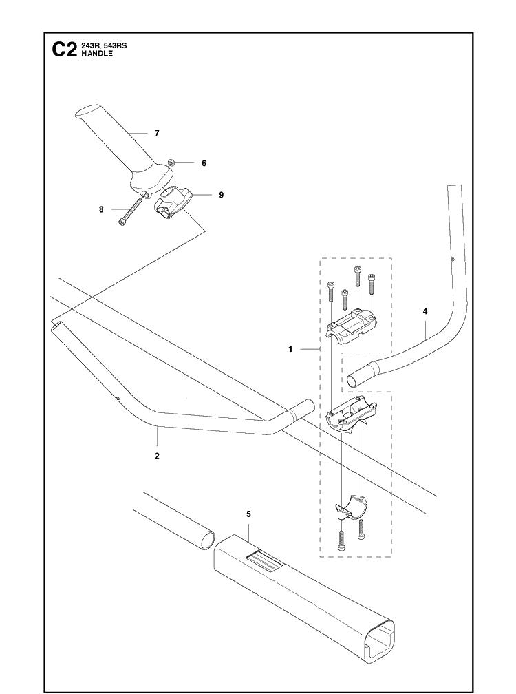 Handle Diagram and Parts List for 543RS 20113200001-20121000000 Husqvarna Brush Cutter
