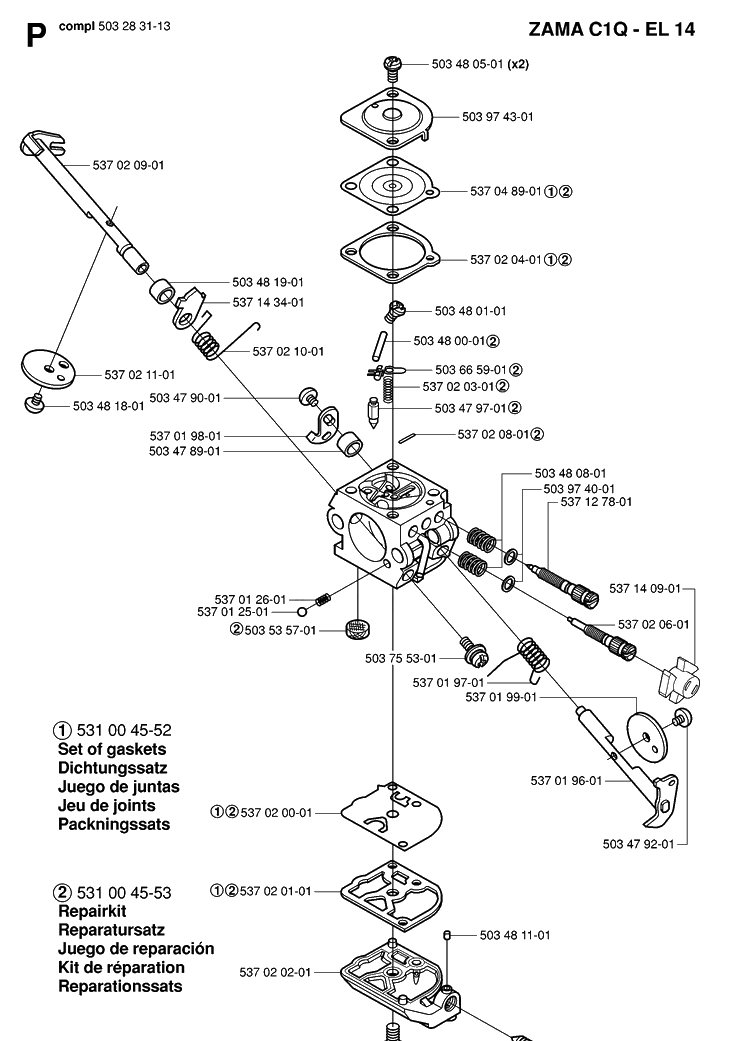 Carburetor Details Diagram and Parts List for 323HE3 20050600001-20053600000 Husqvarna Hedge Trimmer