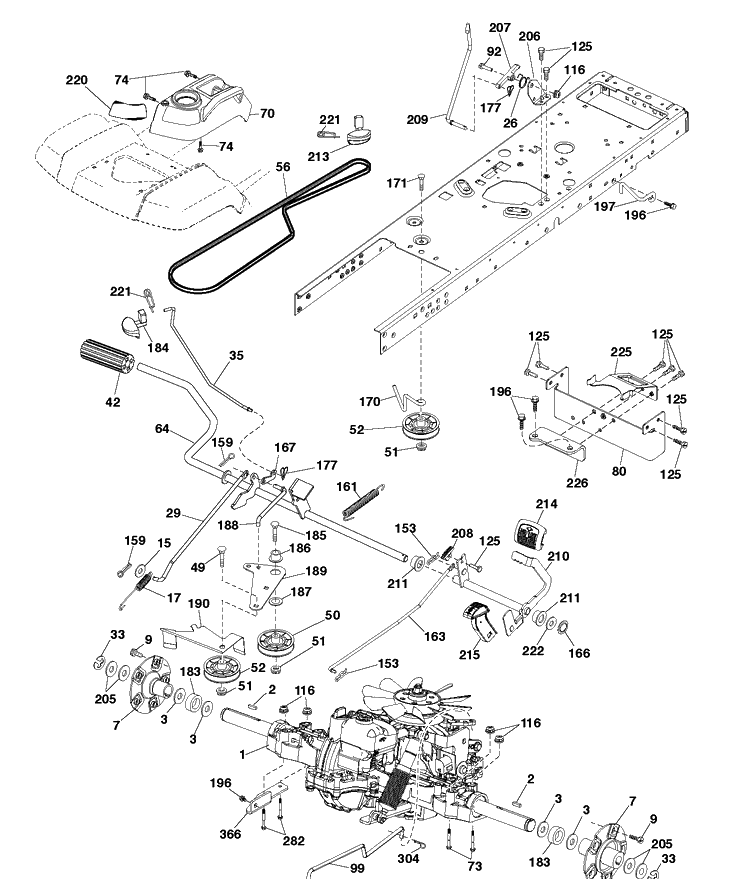 Drive Diagram and Parts List for TS348XD (96041043700)(2019-08) Husqvarna Lawn Tractor