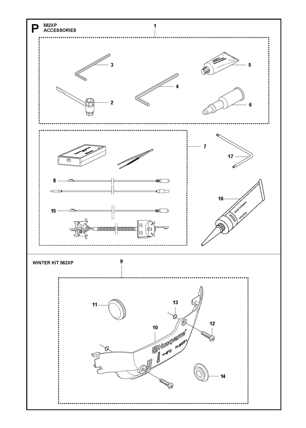 Accessories Diagram and Parts List for 562XP-562XPG 562 XP W - 562 XP GW Husqvarna Chainsaw