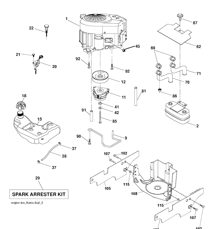 Engine Diagram and Parts List for YTH150 (96041002203)(2009-01) Husqvarna Lawn Tractor