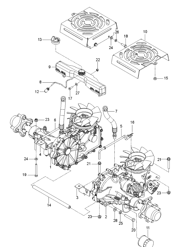 Hydraulic Pump - Motor Diagram and Parts List for M-ZT61  Husqvarna Lawn Mower
