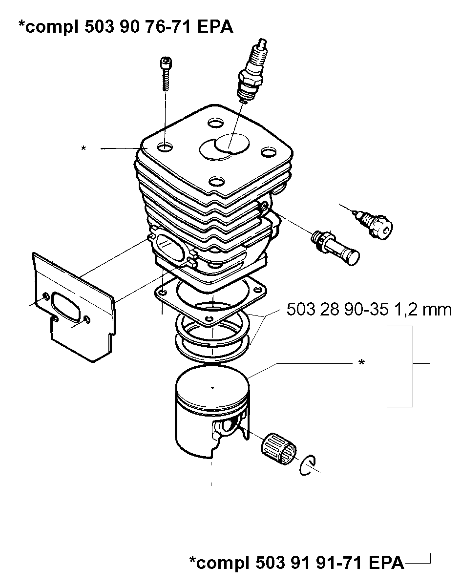 Cylinder Piston Diagram and Parts List for 394XPEPA 19980900001 Husqvarna Chainsaw
