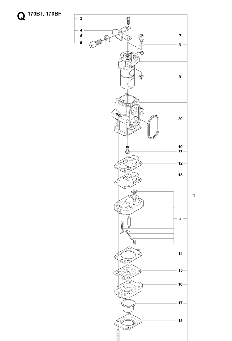 Carburetor Details Diagram and Parts List for 170BT 20084000001-Current Husqvarna Leaf Blower / Vacuum