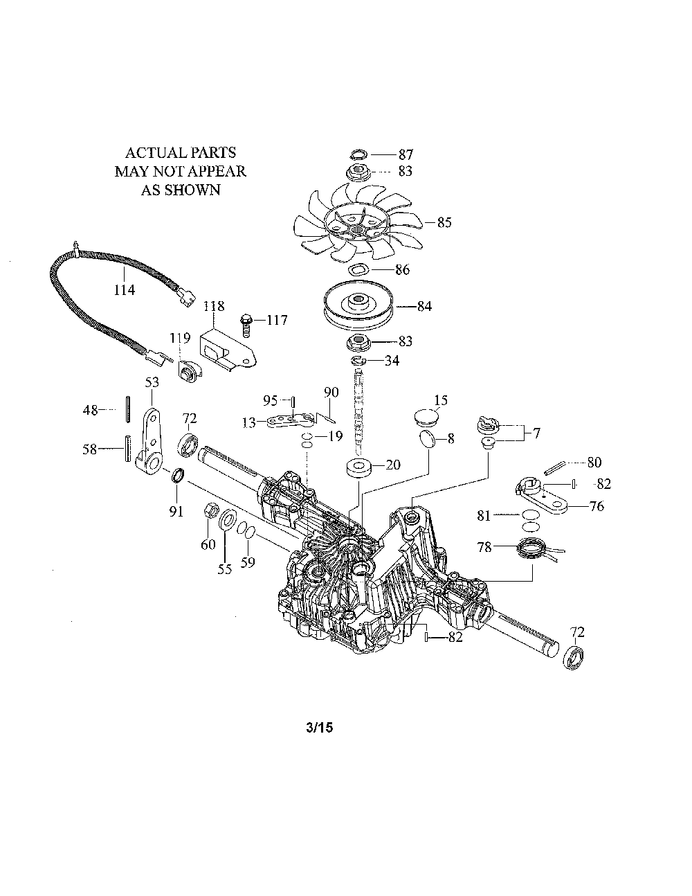 Transaxle Diagram and Parts List for YTH24V48-96043018200  Husqvarna Lawn Tractor