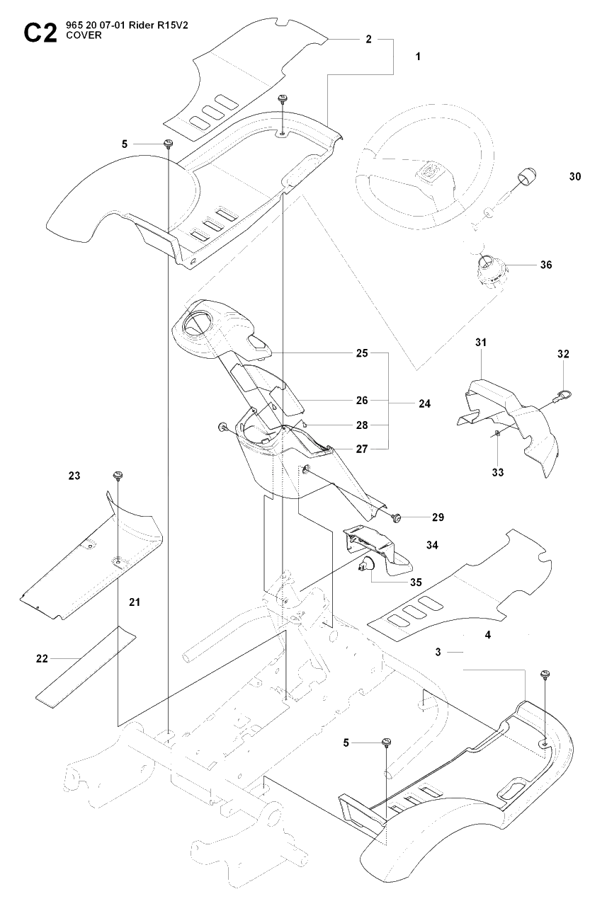 Cover 2 Diagram and Parts List for R15-V2 (965200701)(2008-01) Husqvarna Lawn Tractor
