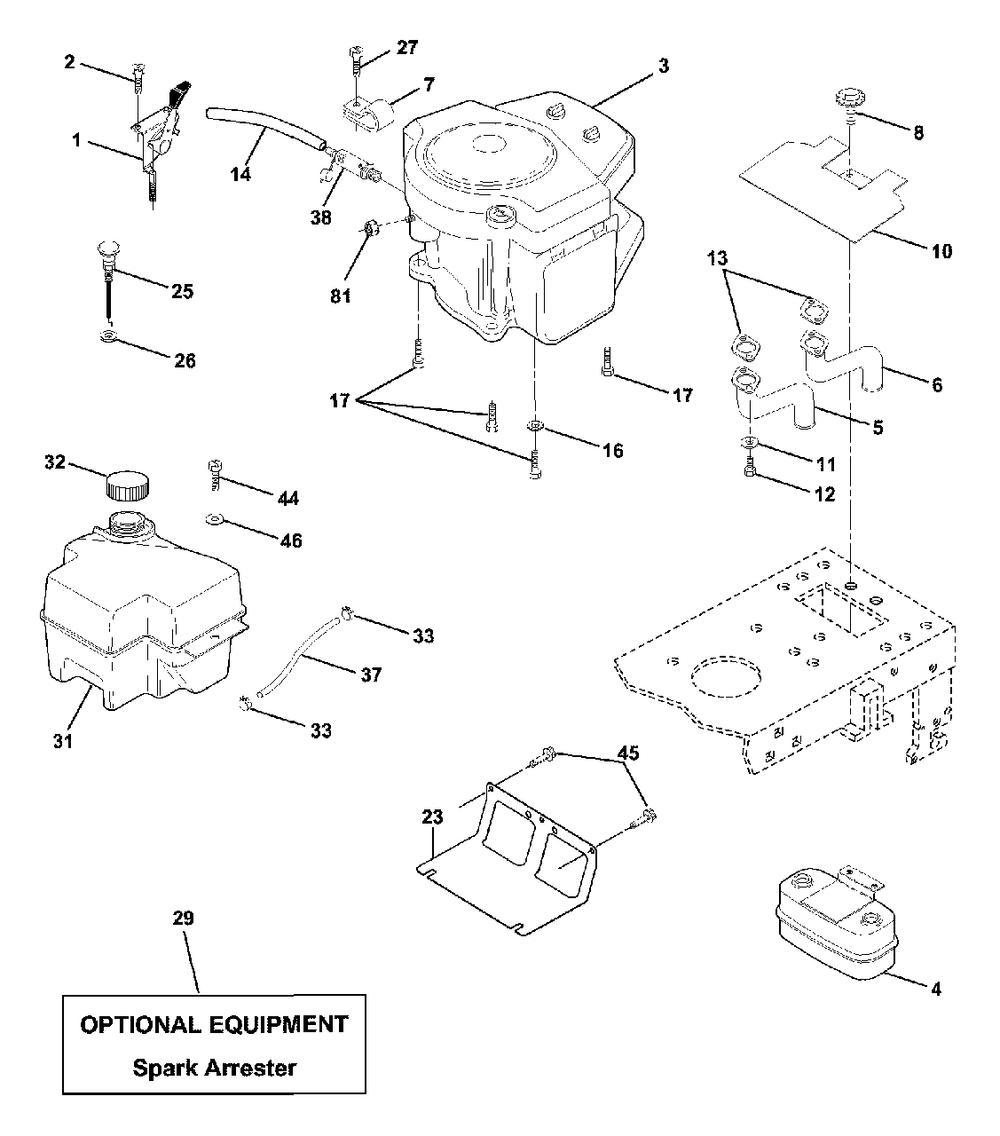 Engine Diagram and Parts List for GTH2250 (954567093-B)(2001-02) Husqvarna Lawn Tractor