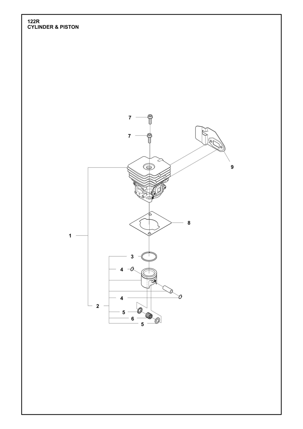 Cylinder Piston Diagram and Parts List for 122R  Husqvarna Brush Cutter