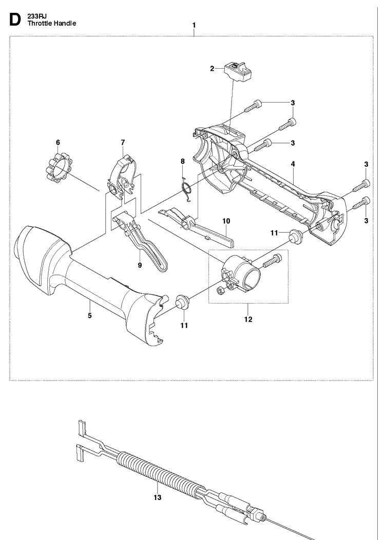 Throttle Controls Diagram and Parts List for 233RJ 20090100001-20112700000 Husqvarna Brush Cutter