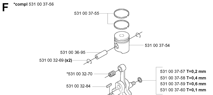 Piston And Crankshaft 2 Diagram and Parts List for 165BT 20053300001-Current Husqvarna Leaf Blower / Vacuum