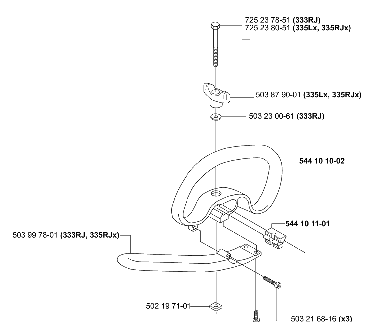 Handle Diagram and Parts List for 335RJX 2006-05 Husqvarna Trimmer