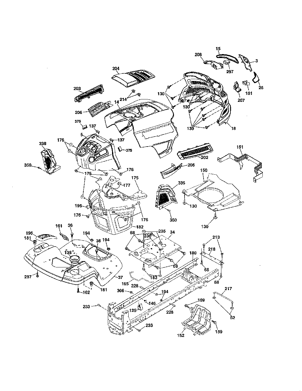 Chassis/enclosures Diagram and Parts List for YT48CS-502130  Husqvarna Lawn Tractor