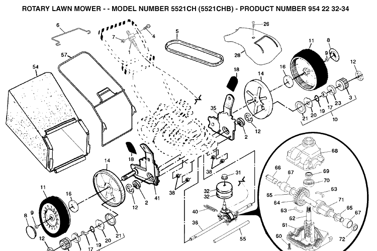 Repair Parts Diagram and Parts List for 5521CH (954223234)(2003-06) Husqvarna Lawn Mower