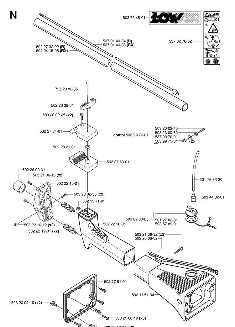 Shaft Diagram and Parts List for 252RX 20011800001-20023100000 Husqvarna Brush Cutter