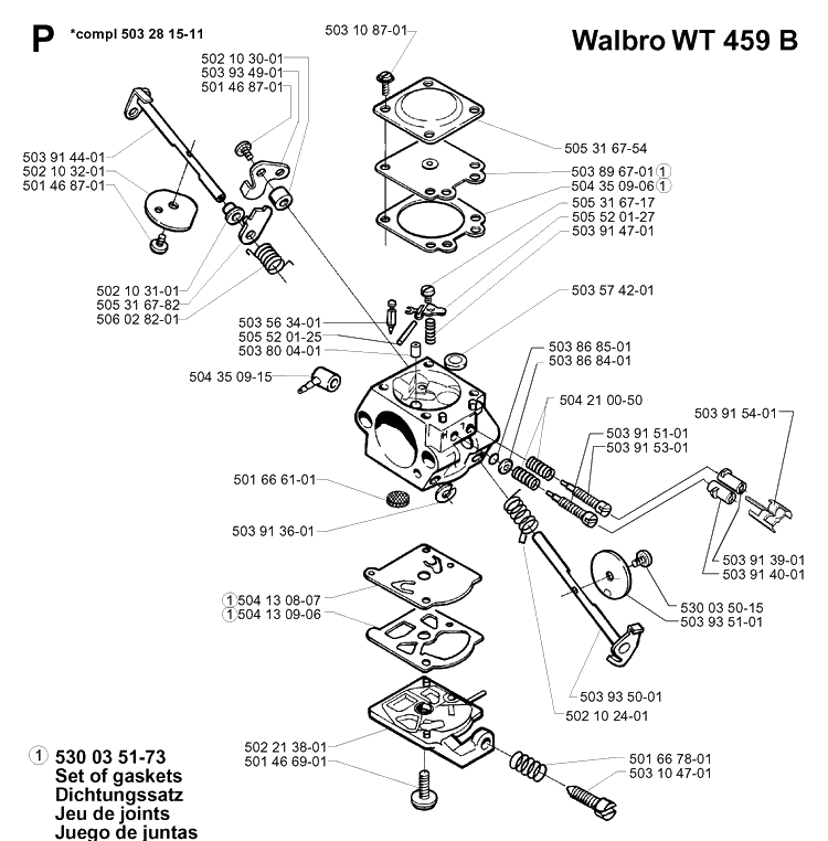 Carburetor Details Diagram and Parts List for 335XPT 19970500001-19991000000 Husqvarna Chainsaw