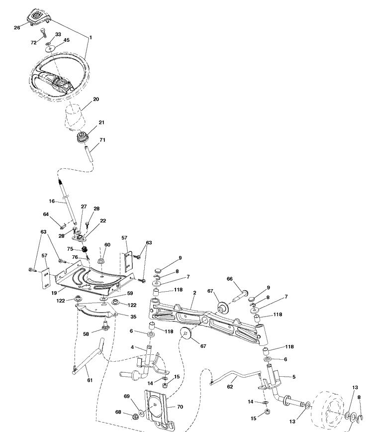 Steering Diagram and Parts List for TS142 (96041044000)(2019-09) Husqvarna Lawn Tractor