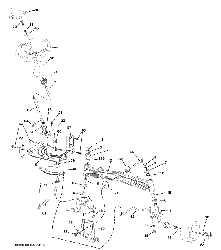 Steering Diagram and Parts List for LT2223A2 (96041014401)(2010-02) Husqvarna Lawn Tractor