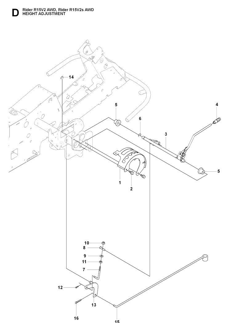 Height Adjustment Diagram and Parts List for RIDER15V2AWD (965200901)(2009-04) Husqvarna Lawn Mower