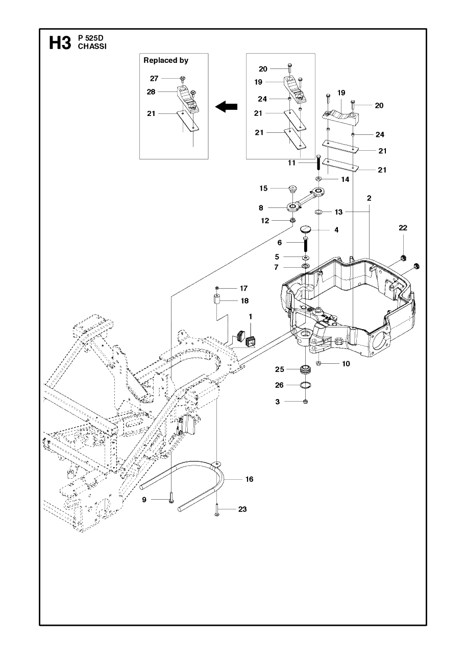 Chassis / Frame 2 Diagram and Parts List for P525D 20120100001 - 20143999999 Husqvarna Lawn Tractor