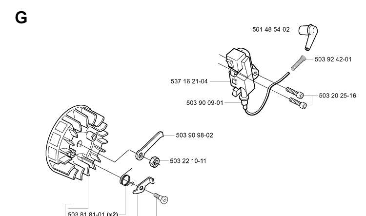 Ignition System Diagram and Parts List for 338XPT 20043100001-20051000000 Husqvarna Chainsaw