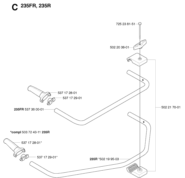 Handle Diagram and Parts List for 235R  Husqvarna Brush Cutter