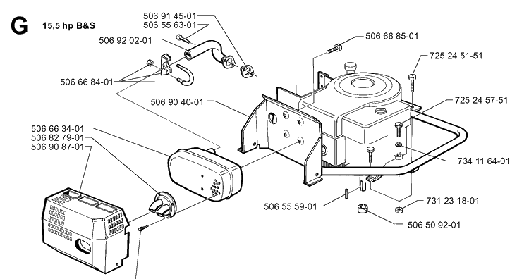Engine Diagram and Parts List for RIDER970 1998-03 Husqvarna Lawn Mower