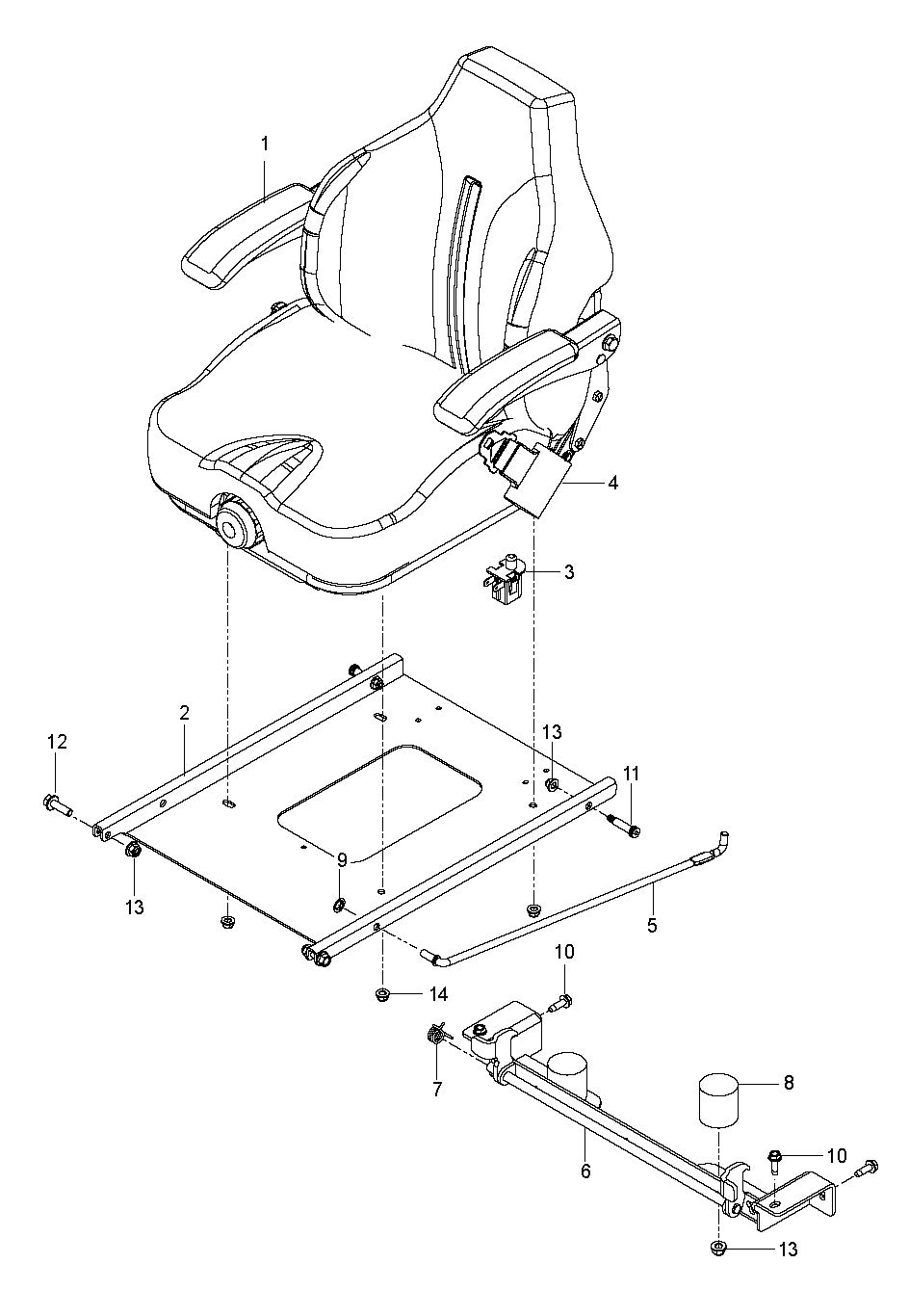 Seat Diagram and Parts List for PZ34 2010 Husqvarna Lawn Tractor