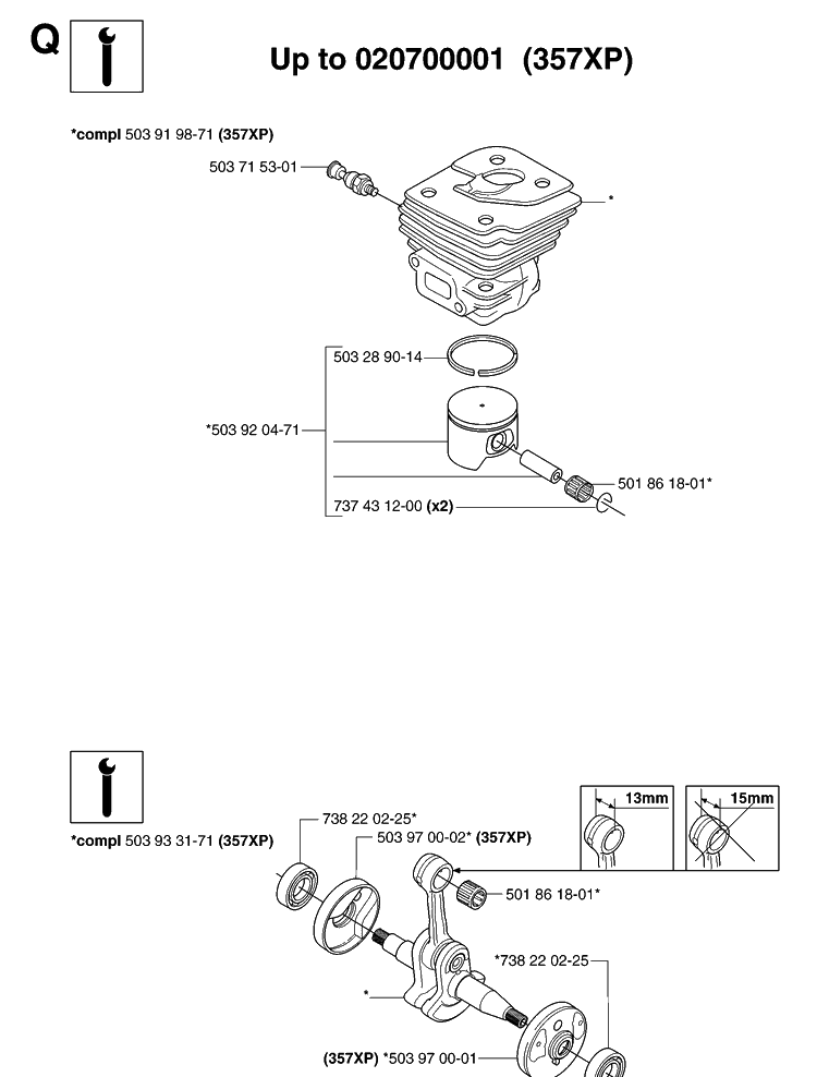 Service Updates 2 Diagram and Parts List for 359 20070900001-Current Husqvarna Chainsaw