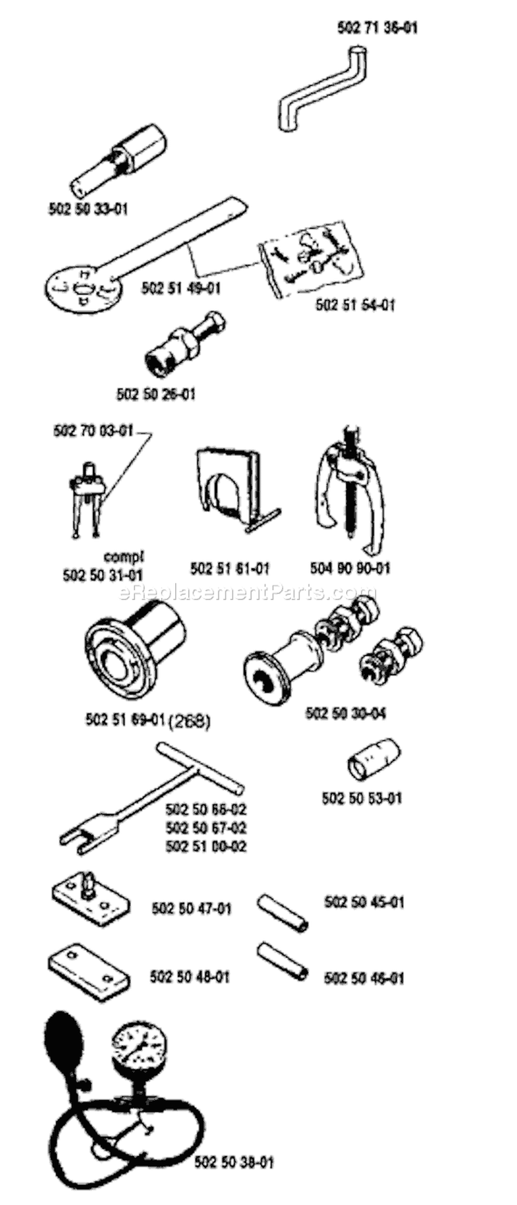 Page J Diagram and Parts List for 61 1980-02 Husqvarna Chainsaw