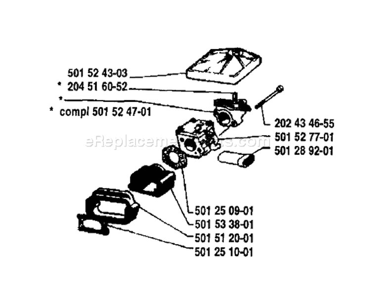 Page A Diagram and Parts List for 61 1981-02 Husqvarna Chainsaw