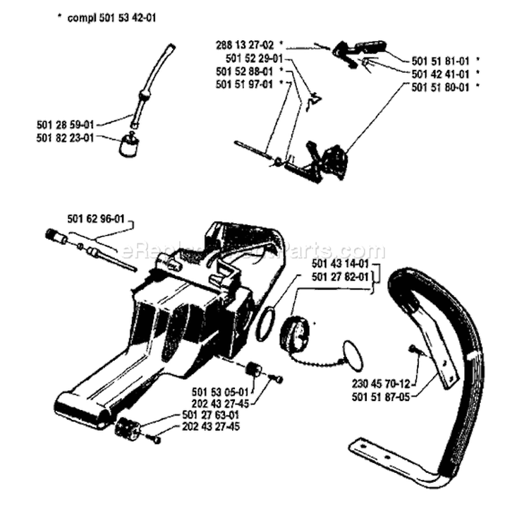 Page J Diagram and Parts List for 61 1981-02 Husqvarna Chainsaw
