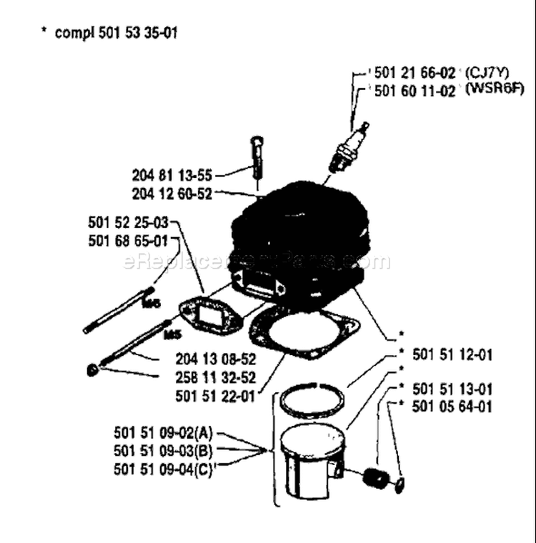 Page H Diagram and Parts List for 61 1981-02 Husqvarna Chainsaw