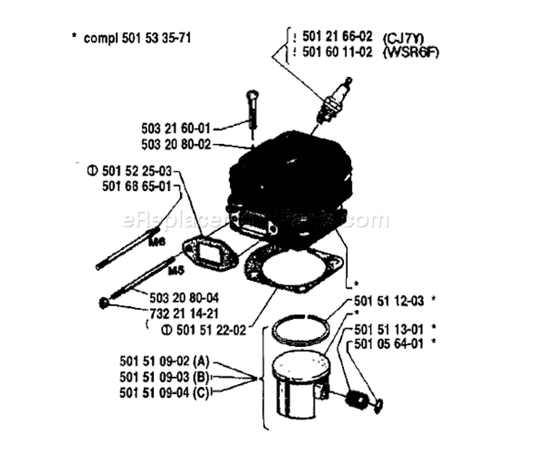 Page H Diagram and Parts List for 61 1982-05 Husqvarna Chainsaw