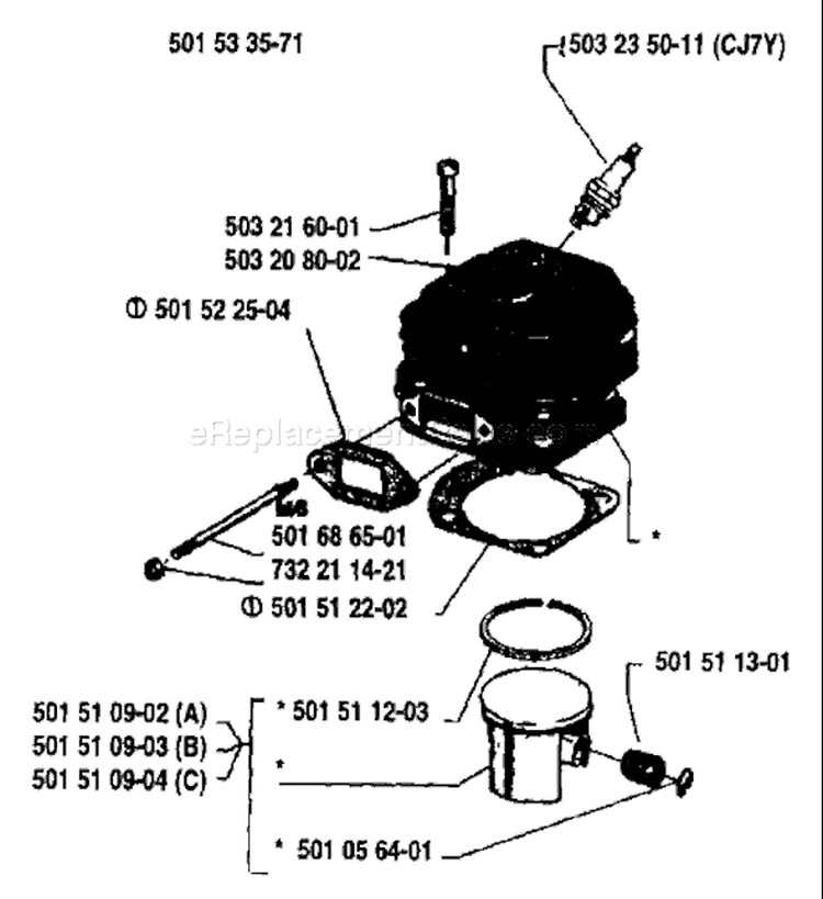 Page J Diagram and Parts List for 61 1984-10 Husqvarna Chainsaw