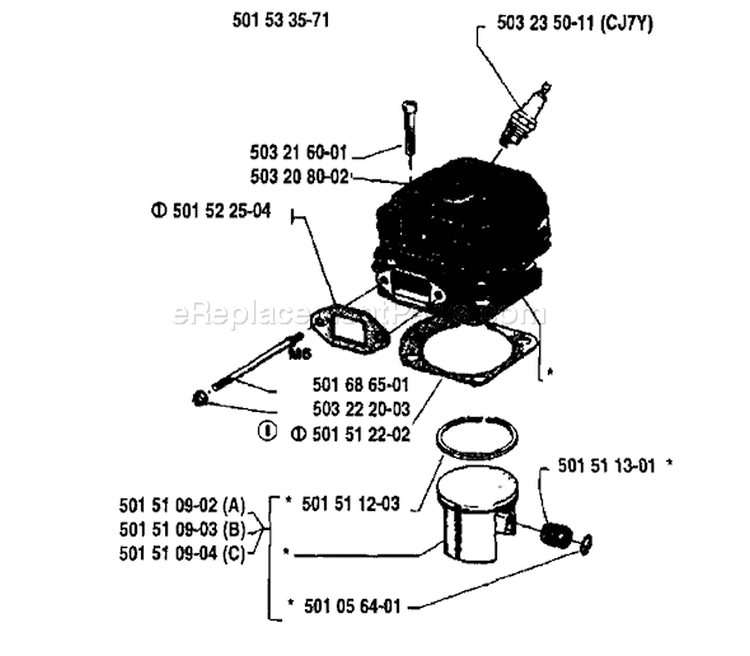 Page H Diagram and Parts List for 61 1985-06 Husqvarna Chainsaw