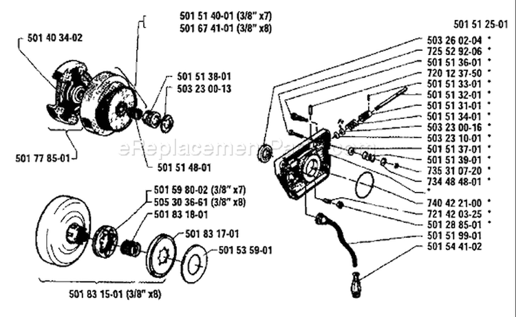 Page H Diagram and Parts List for 61 1986-03 Husqvarna Chainsaw